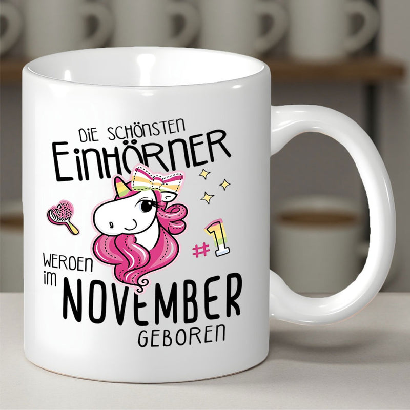 Tailorly White Ceramic 11 oz Mug - Adorable Mythical Creature With Pink Mane And Bow Amidst Golden Stars Unicorn