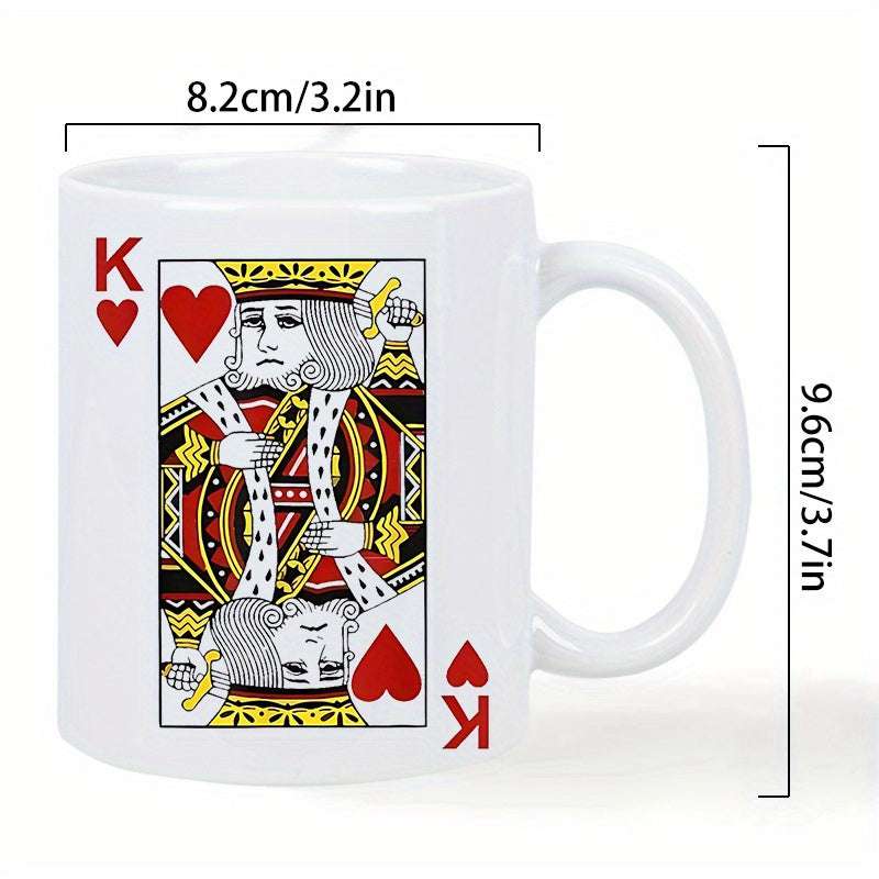 Tailorly White Ceramic 11 oz Mug - Classic Ornate Playing Card Design With Royal Figure Heart King