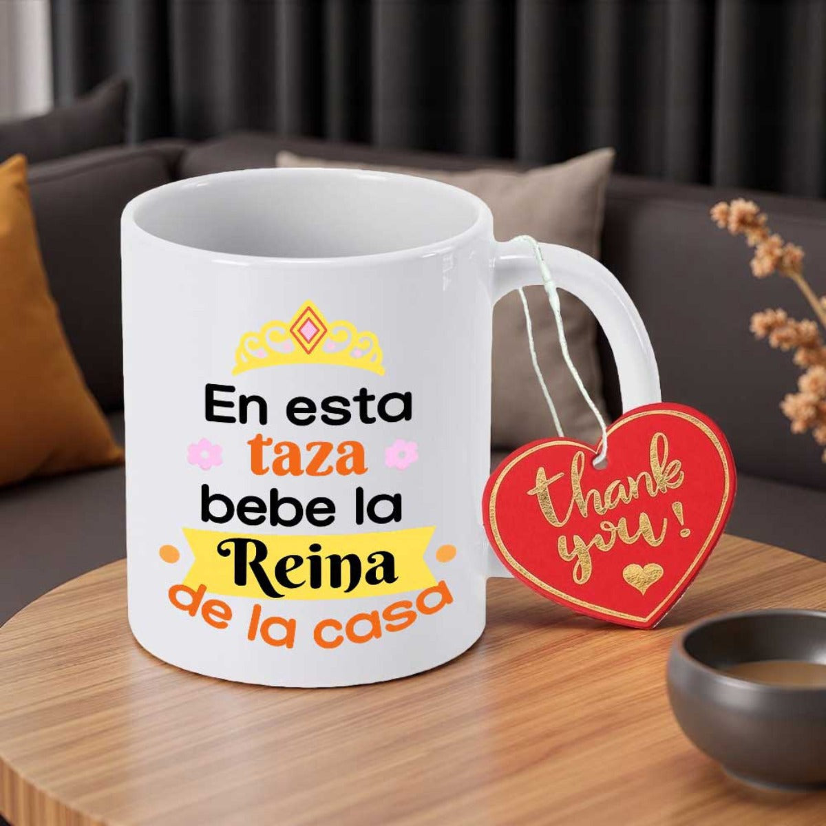 Tailorly White Ceramic 11 oz Mug - Thank You Classic White Ceramic With Elegant Yellow Crown And Heart Tag Mug