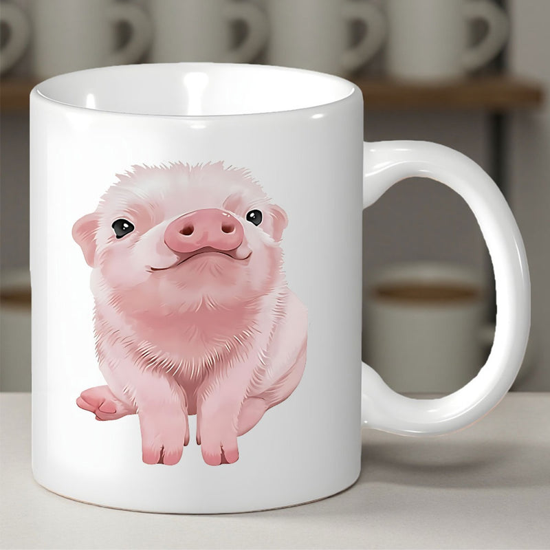 Tailorly White Ceramic 11 oz Mug - Adorable Pink Baby Piglet Sitting Peacefully In A Minimalist Serene Pose Pig