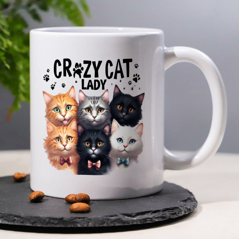 Tailorly White Ceramic 11 oz Mug - Crazy Cat Lady Adored Group Of Diverse Colorful Kittens Wearing Dainty Little Bowties Cats