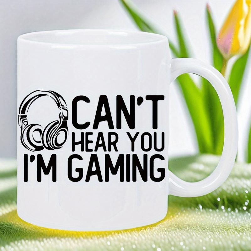 Tailorly White Ceramic 11 oz Mug - Cant Hear You Im Gaming Sleek Black Line Art Over Professional Ceramic Surface Headphone