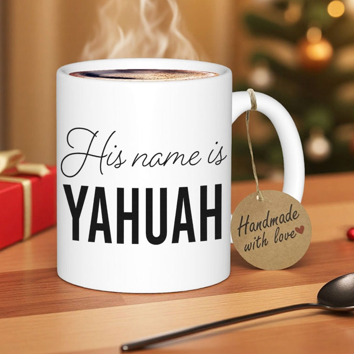 Tailorly White Ceramic 11 oz Mug - His Name Is Yahuah Minimalist Black Bold Lettering On A Clean Polished White Surface Mug
