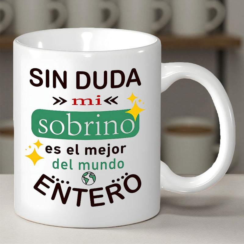 Tailorly White Ceramic 11 oz Mug - Clean White Ceramic Featuring Colorful Typography With Stars And Tiny Globe Mug