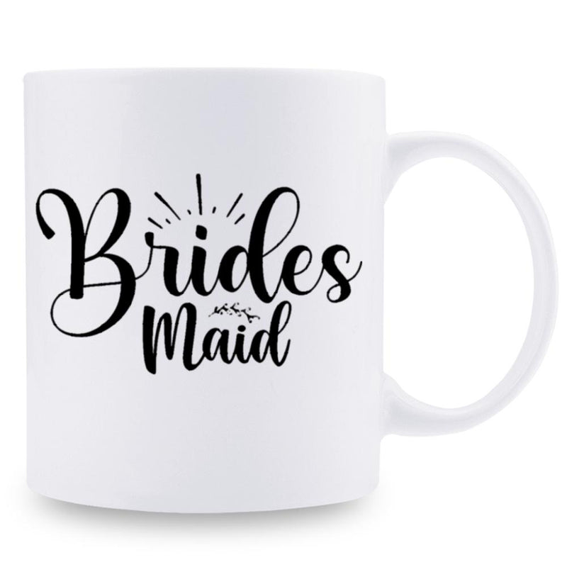 Tailorly White Ceramic 11 oz Mug - Brides Maid Minimalist Modern Calligraphy Script Decorated With Elegant Leaf Branch And Burst Mug