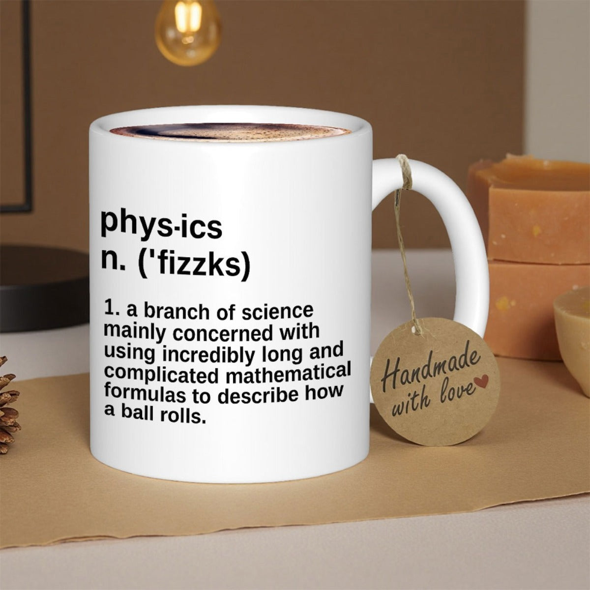Tailorly White Ceramic 11 oz Mug - Physics Minimalist Bold Black Typography Style Printed On A White Glossy Mug