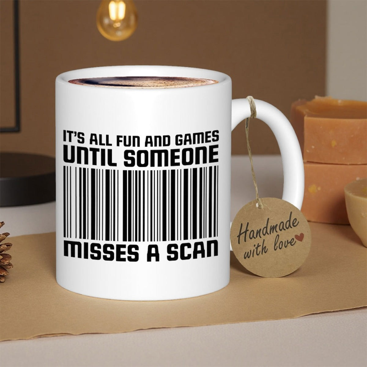 Tailorly White Ceramic 11 oz Mug - Its All Fun And Games Until Someone Misses A Scan Bold Industrial Vertical Lines Creating A Digital Scanner Pattern Barcode