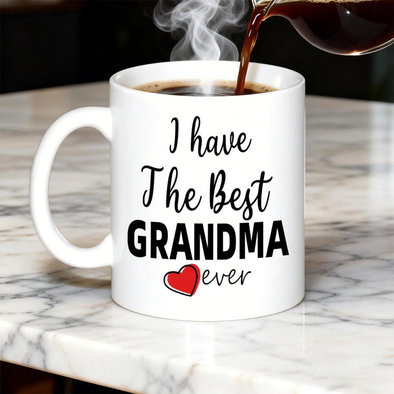 Tailorly White Ceramic 11 oz Mug - I Have The Best Grandma Ever Minimalist Small Red Heart Beneath Bold Modern Black Typography Heart
