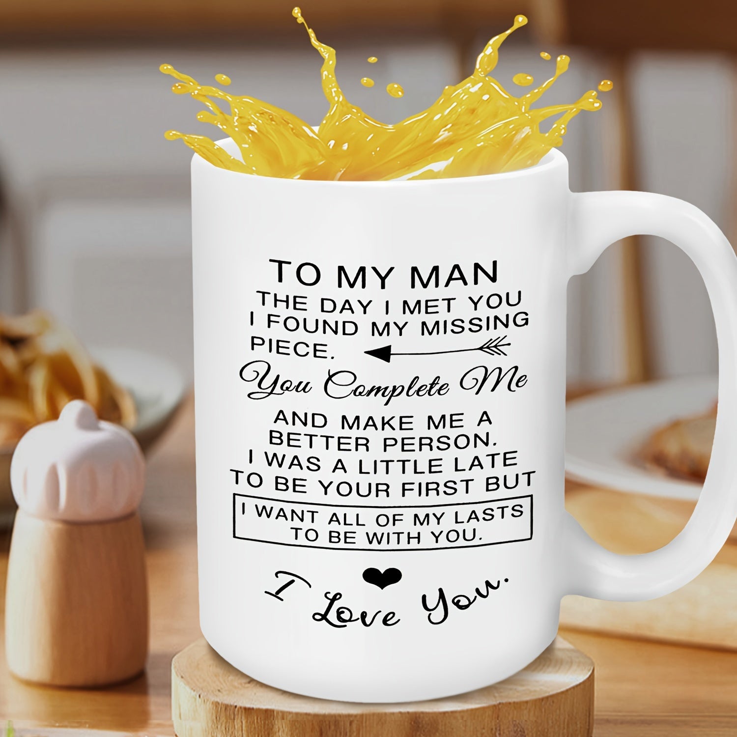 Tailorly White Ceramic 11 oz Mug - To My Man You Complete Me I Love You Minimalist White Ceramic Featuring Romantic Quote With Heart And Arrow Mug