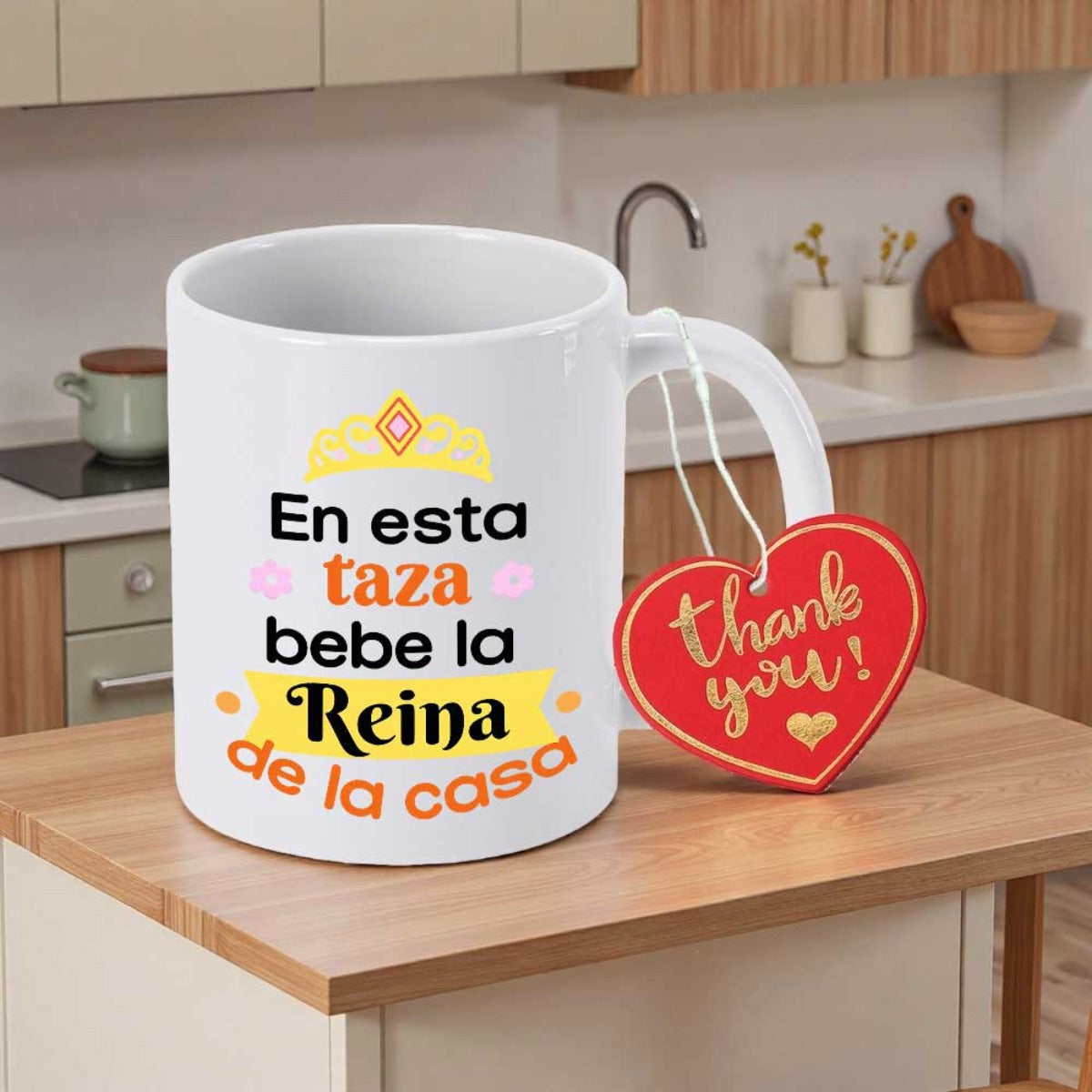Tailorly White Ceramic 11 oz Mug - Thank You With Golden Crown And Red Heart Tag Mug