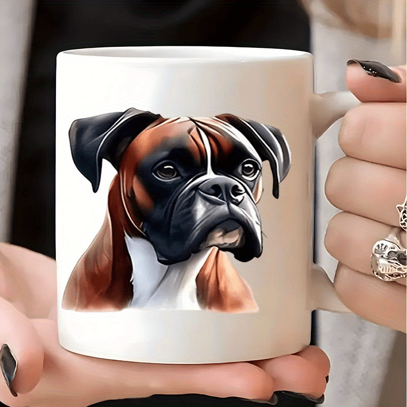 Tailorly White Ceramic 11 oz Mug - Realistic Hand Painted Portrait Of A Majestic Purebred Dog Boxer