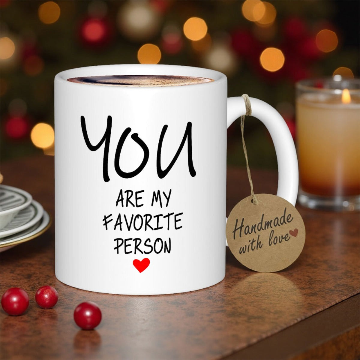Tailorly White Ceramic 11 oz Mug - You Are My Favorite Person Minimalist Ceramic Surface With Handwritten Text And Tiny Red Heart Mug