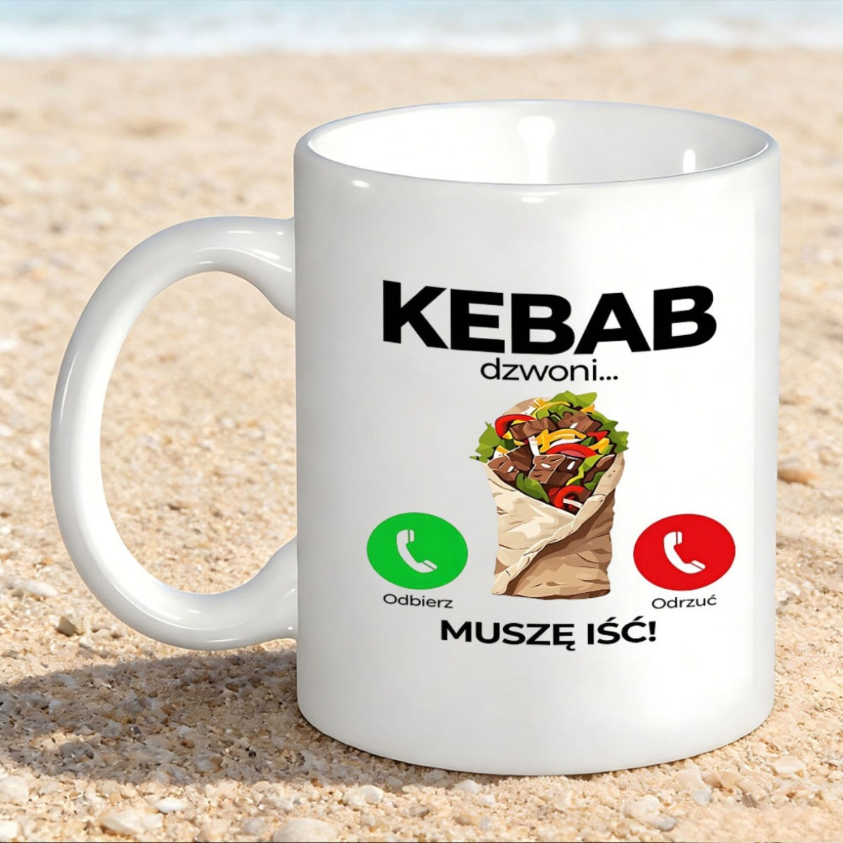 Tailorly White Ceramic 11 oz Mug - Kebab Mouthwatering Grilled Meat Wrap With Fresh Vegetables And Smartphone Call Icons Kebab