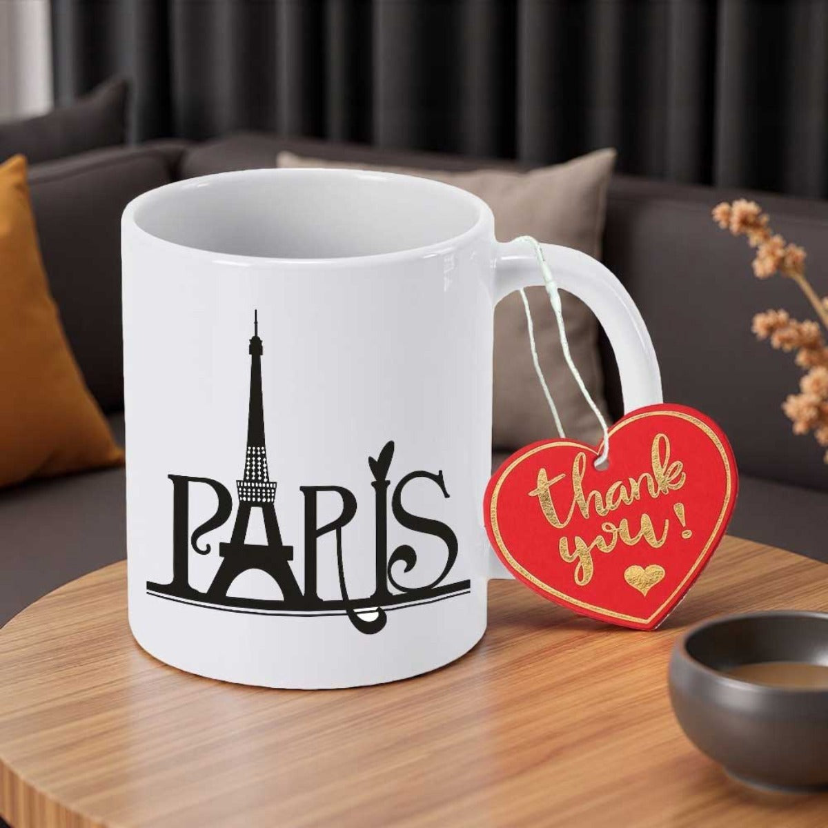 Tailorly White Ceramic 11 oz Mug - Paris Elegant Silhouette Of Iconic Eiffel Tower Integrated Into Decorative City Lettering Eiffel Tower