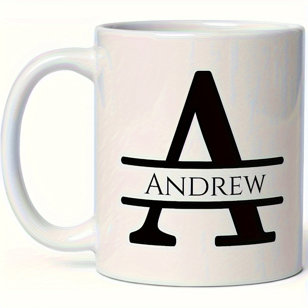Tailorly White Ceramic 11 oz Mug - Andrew Minimalist Black Bold Split Letter Standing On White Surface Monogram