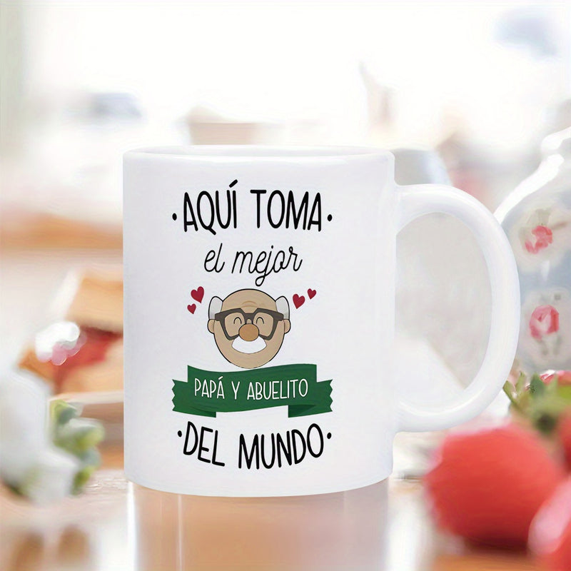 Tailorly White Ceramic 11 oz Mug - Cartoon Character With Glasses And Mustache Surrounded By Red Hearts Grandpa