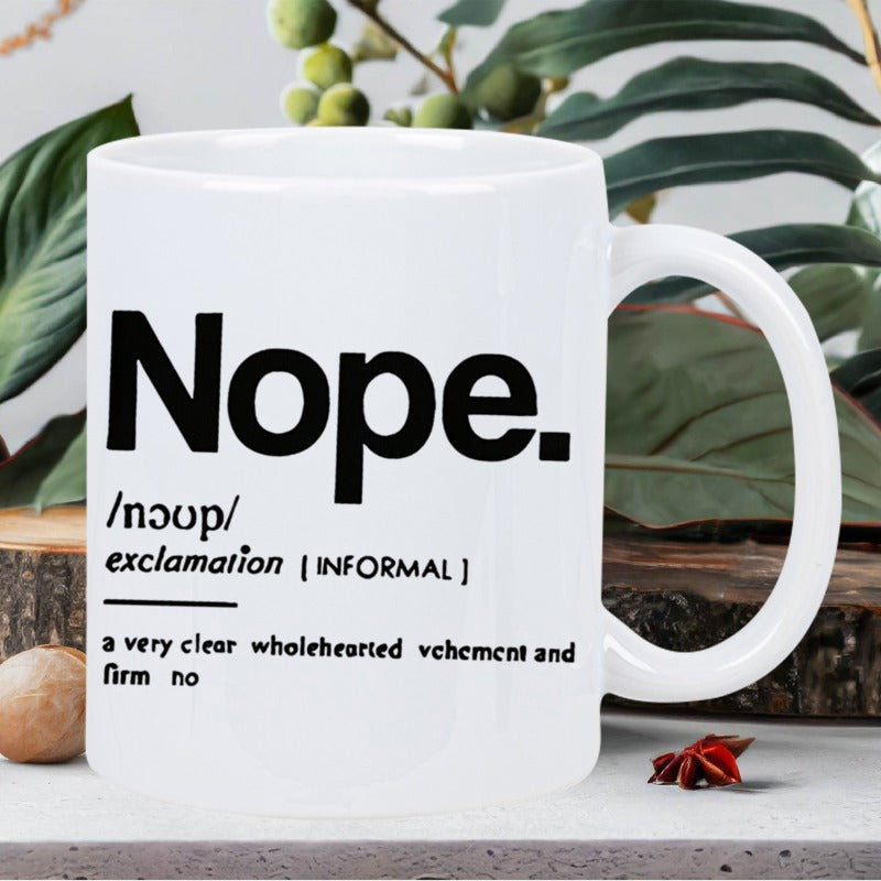 Tailorly White Ceramic 11 oz Mug - Nope White Ceramic Coffee Cup Featuring Dictionary Style Definition Design Mug
