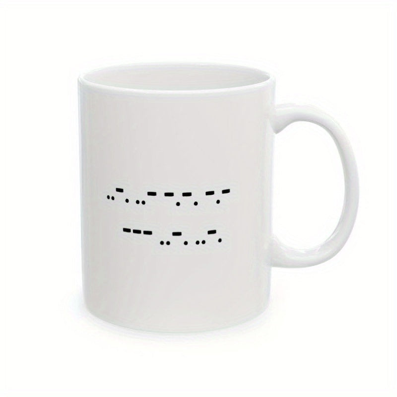 Tailorly White Ceramic 11 oz Mug - Minimalist Black Dots And Dashes Representing Secret Hidden Encrypted Message Code