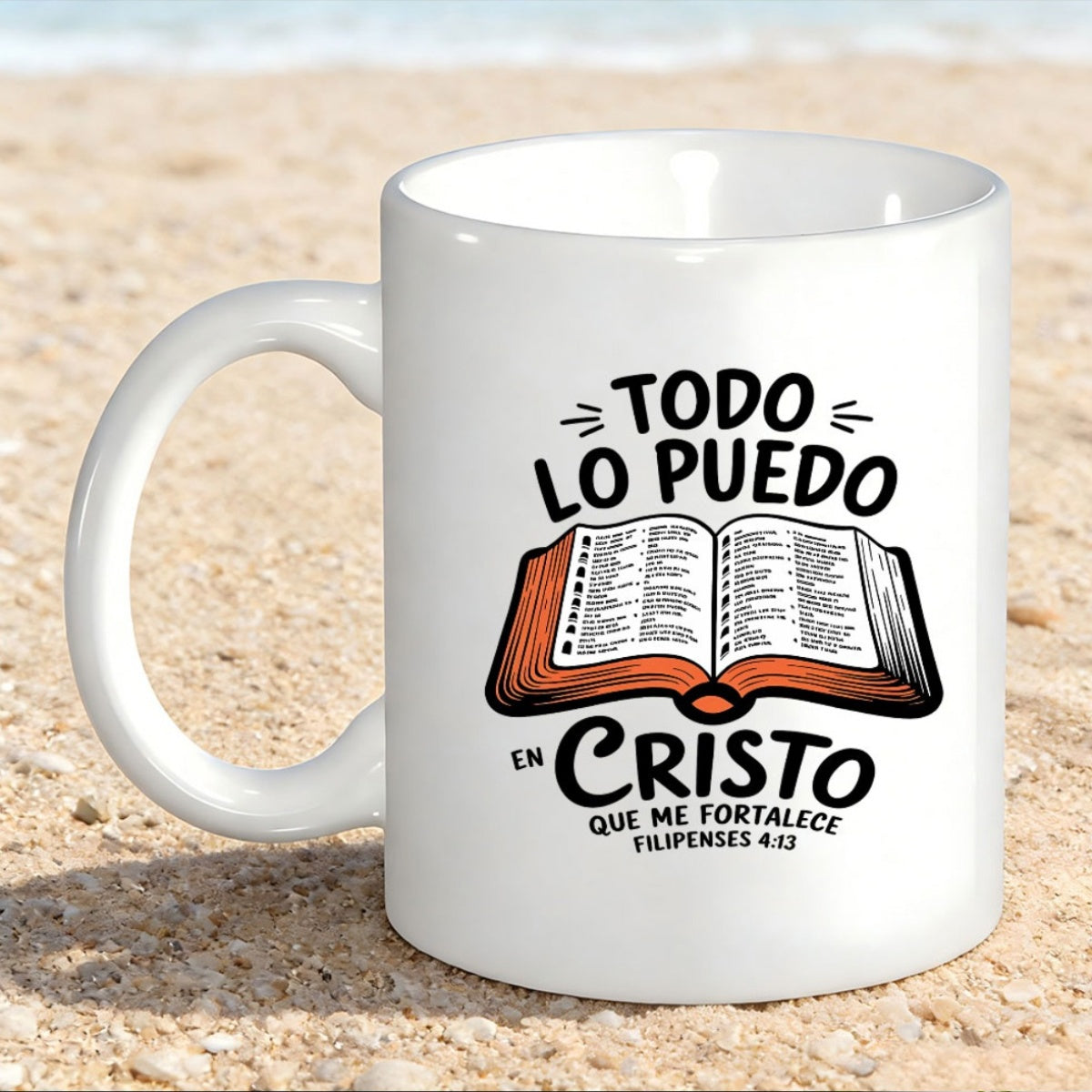 Tailorly White Ceramic 11 oz Mug - Classic Open Holy Scripture With Brown Cover And Detailed Pages Bible