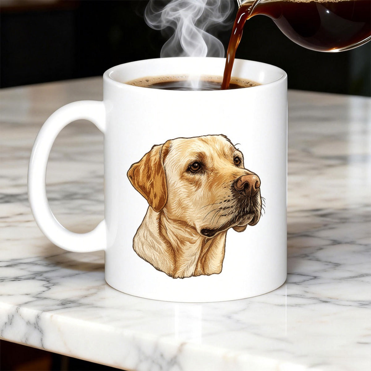 Tailorly White Ceramic 11 oz Mug - Realistic Yellow Labrador Retriever Head Profile With Expressive Brown Eyes Dog