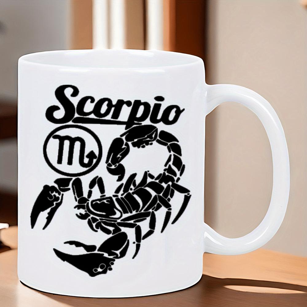 Tailorly White Ceramic 11 oz Mug - Scorpio Bold Retro Lettering With Detailed Astrological Zodiac Symbol Scorpion