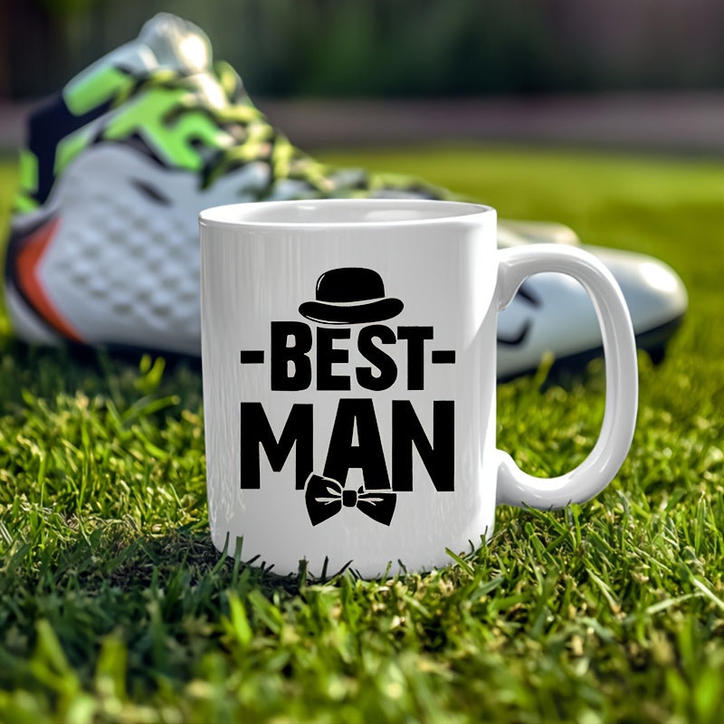 Tailorly White Ceramic 11 oz Mug - Best Man Classic Black Bowler Hat And Bow Tie Silhouette On