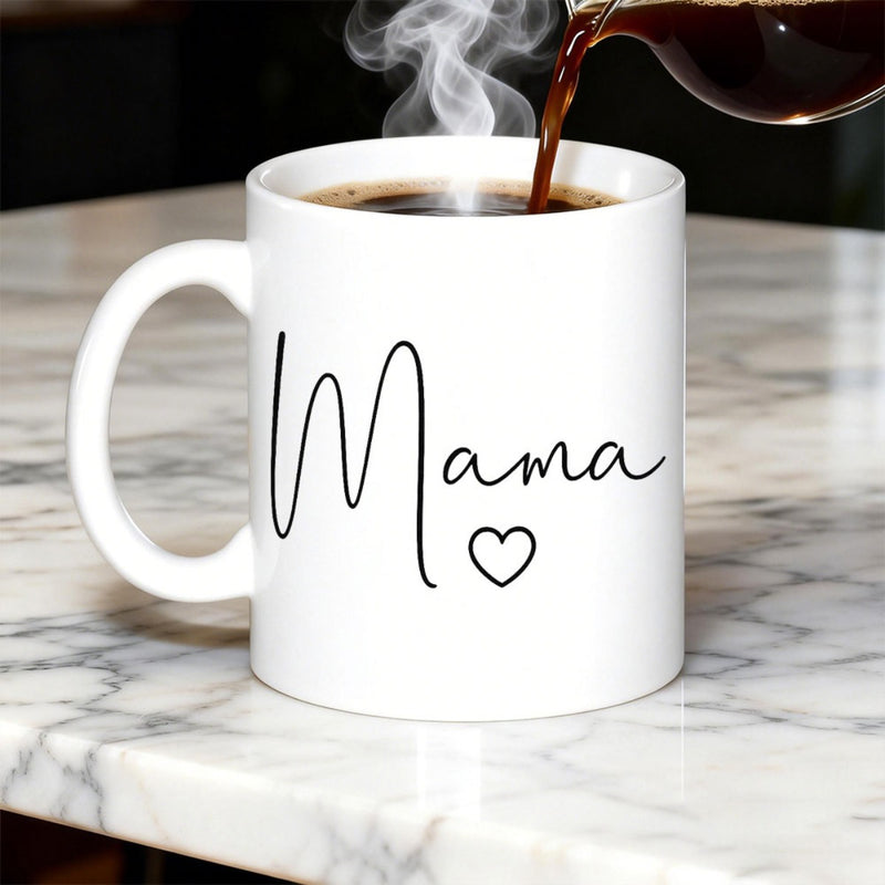 Tailorly White Ceramic 11 oz Mug - Mama Minimalist Heart Symbol On Pure White Surface Of Elegant Ceramic Mug