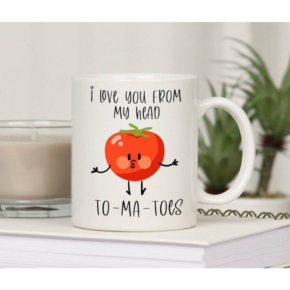 Tailorly White Ceramic 11 oz Mug - I Love You From My Head To Ma Toes Cheerful Red Vegetable With Tiny Arms And Legs Dancing Happily Tomato