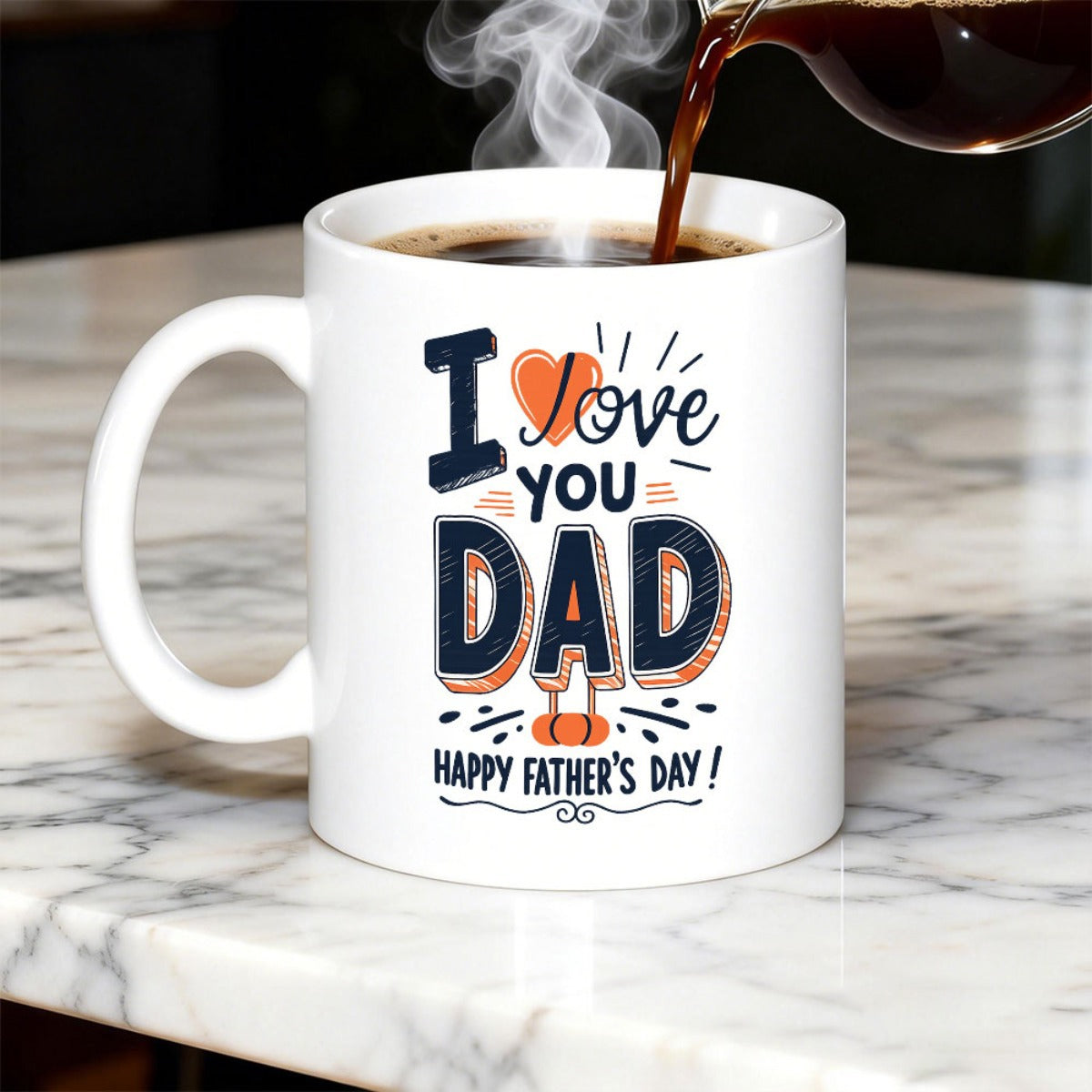 Tailorly White Ceramic 11 oz Mug - I Love You Dad Happy Fathers Day Elegant Heart Shape Within Decorative Letters For Celebrating Fatherhood Theme Mug
