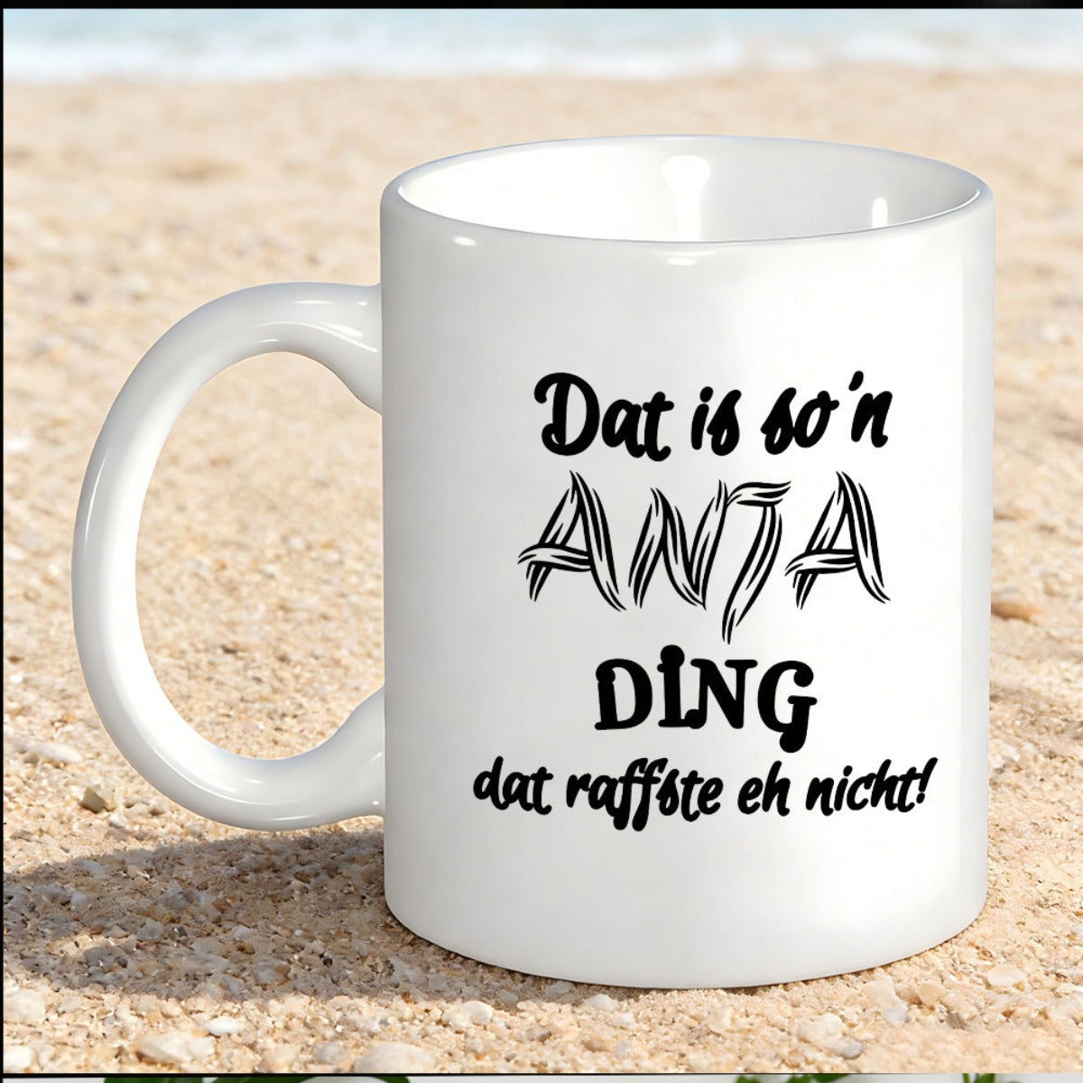 Tailorly White Ceramic 11 oz Mug - Pure Resting On Soft Golden Sand Mug