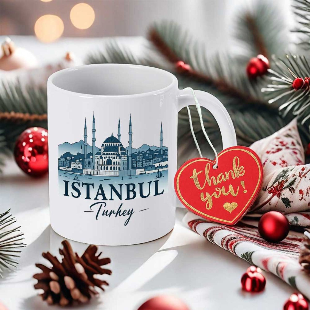 Tailorly White Ceramic 11 oz Mug - Istanbul Turkey Detailed Artistic Silhouette Of Famous Historic Landmark Over City Skyline Mosque