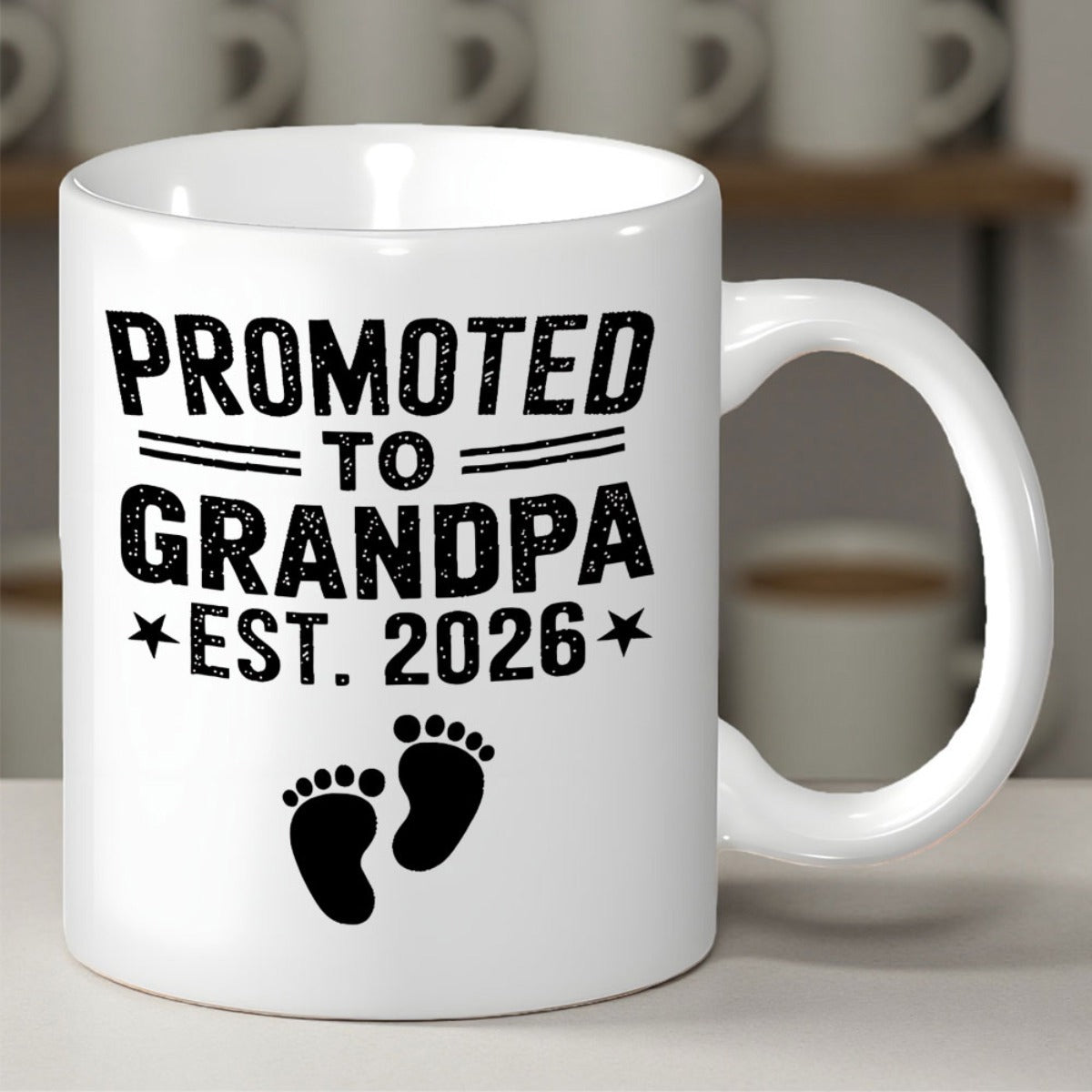 Tailorly White Ceramic 11 oz Mug - Promoted To Grandpa Est 2026 Cute Tiny Baby Footprints Silhouettes Printed On A Clean Surface Footprints