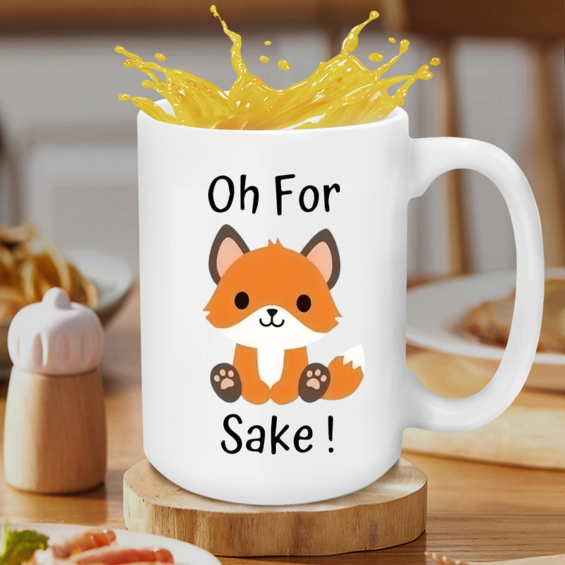 Tailorly White Ceramic 11 oz Mug - Oh For Sake Adorable Orange Cartoon Animal Sitting Calmly With Tiny Paws Pointy Ears Fox