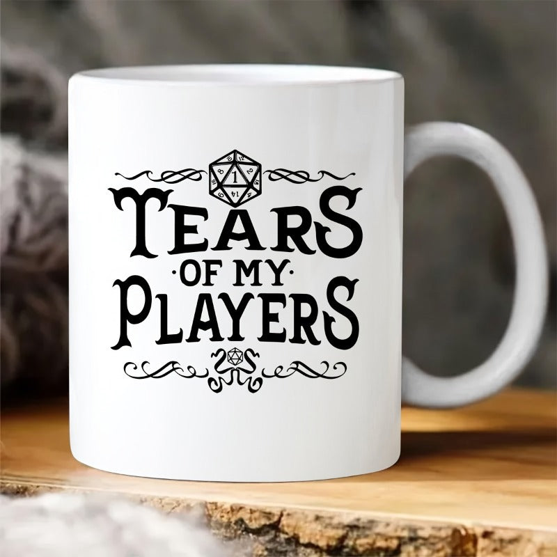 Tailorly White Ceramic 11 oz Mug - Tears Of My Players Ornate Geometric Gaming Dice With Decorative Swirls And Fantasy Icon Dice