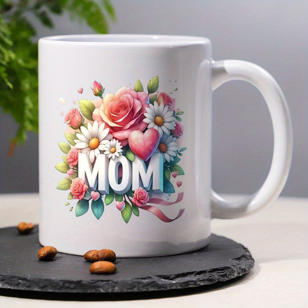 Tailorly White Ceramic 11 oz Mug - Mom Beautiful Colorful Blossoming Roses And Dainty White Daisies With A Vibrant Heart