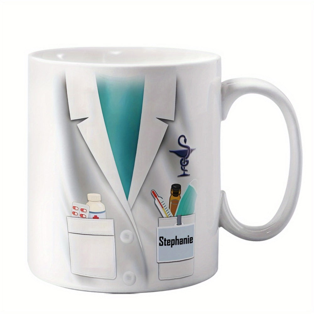 Tailorly White Ceramic 11 oz Mug - Stephanie Professional White Medical Lab Coat Featuring Essential Clinical Tools Uniform Mug