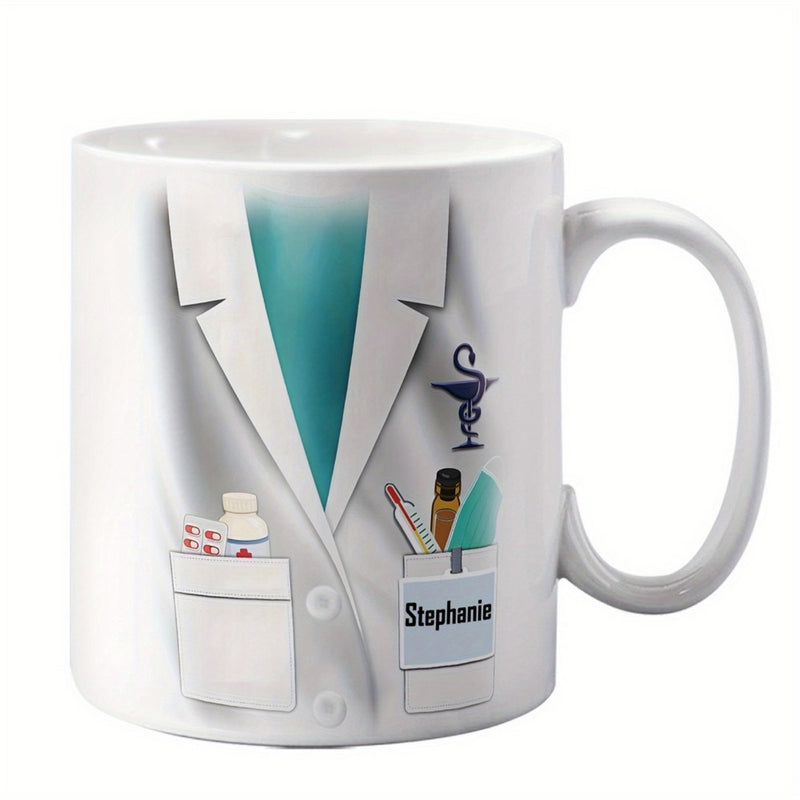 Tailorly White Ceramic 11 oz Mug - Stephanie Professional White Medical Lab Coat Featuring Essential Clinical Tools Uniform Mug