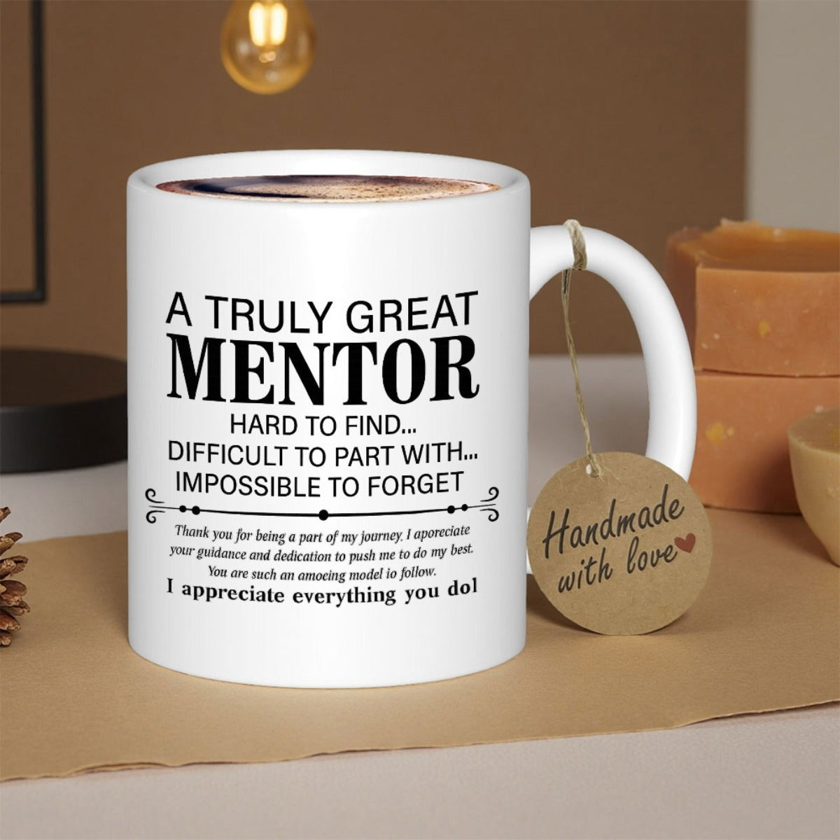Tailorly White Ceramic 11 oz Mug - A Truly Great Mentor Minimalist Bold Black Lettering Arranged In A Clean Structured Vertical Layout Mug