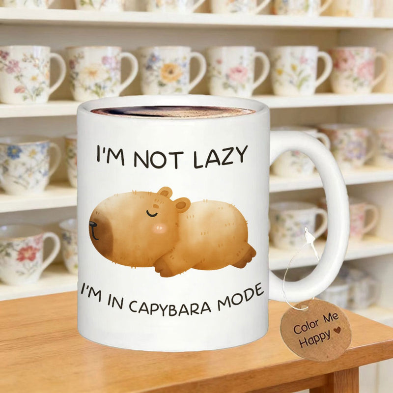Tailorly White Ceramic 11 oz Mug - Im Not Lazy Im In Capybara Mode Adorable Sleepy Brown Animal Laying Down On Clean White Surface Capybara