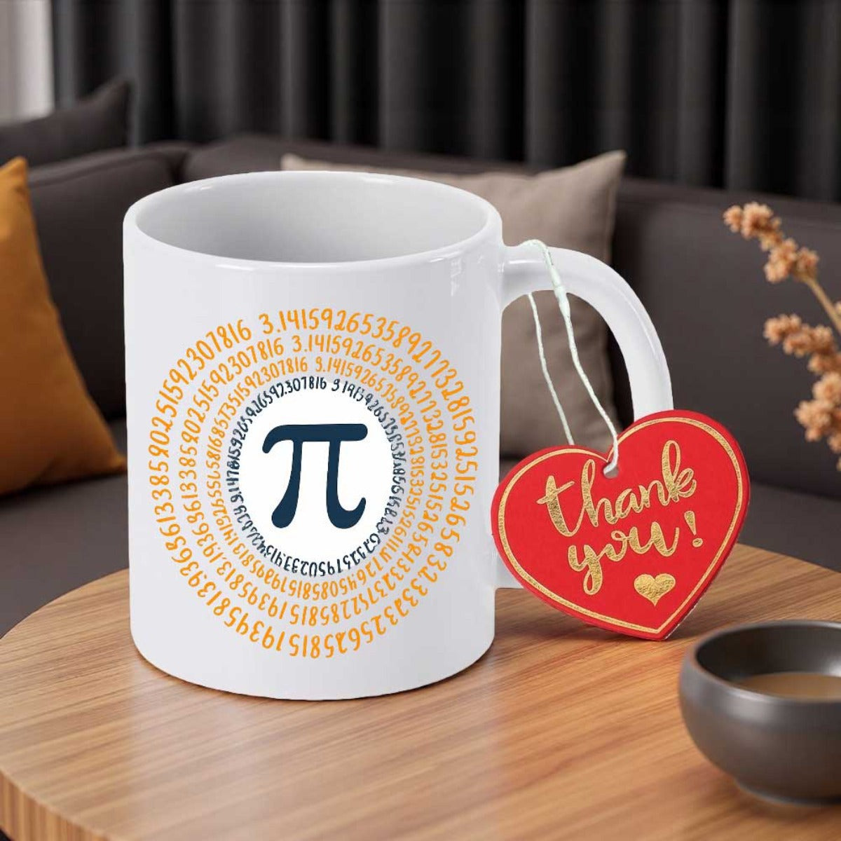 Tailorly White Ceramic 11 oz Mug - Pi Mathematical Symbol Surrounded By Spiraling Golden Numerical Digits Of Infinity Mug