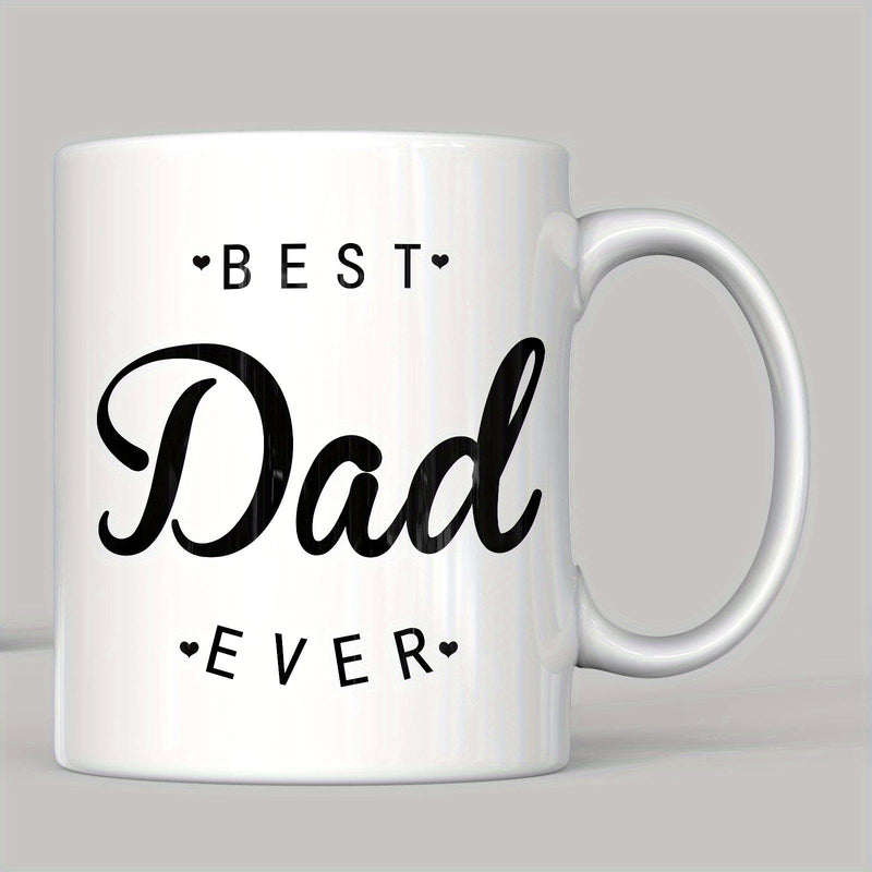 Tailorly White Ceramic 11 oz Mug - Best Dad Ever Elegant Script Typography Surrounded By Small Decorative Heart Icons Mug