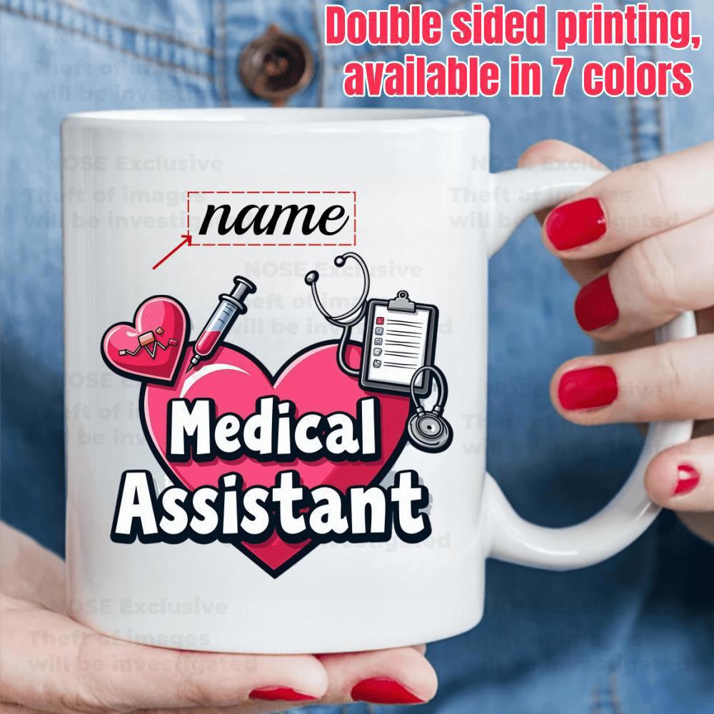 Tailorly White Ceramic 11 oz Mug - Medical Assistant Professional Heart Design Featuring Stethoscope Syringe And Clipboard Heart