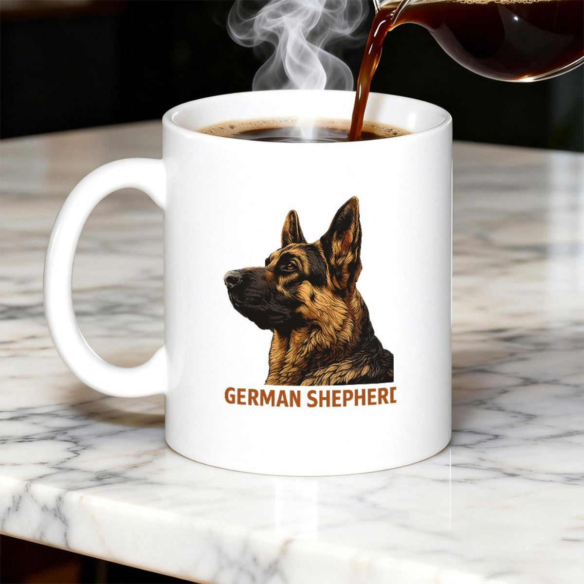 Tailorly White Ceramic 11 oz Mug - German Shepherd Noble Portrait Of A Loyal Dog Looking Aside In Profile German Shepherd