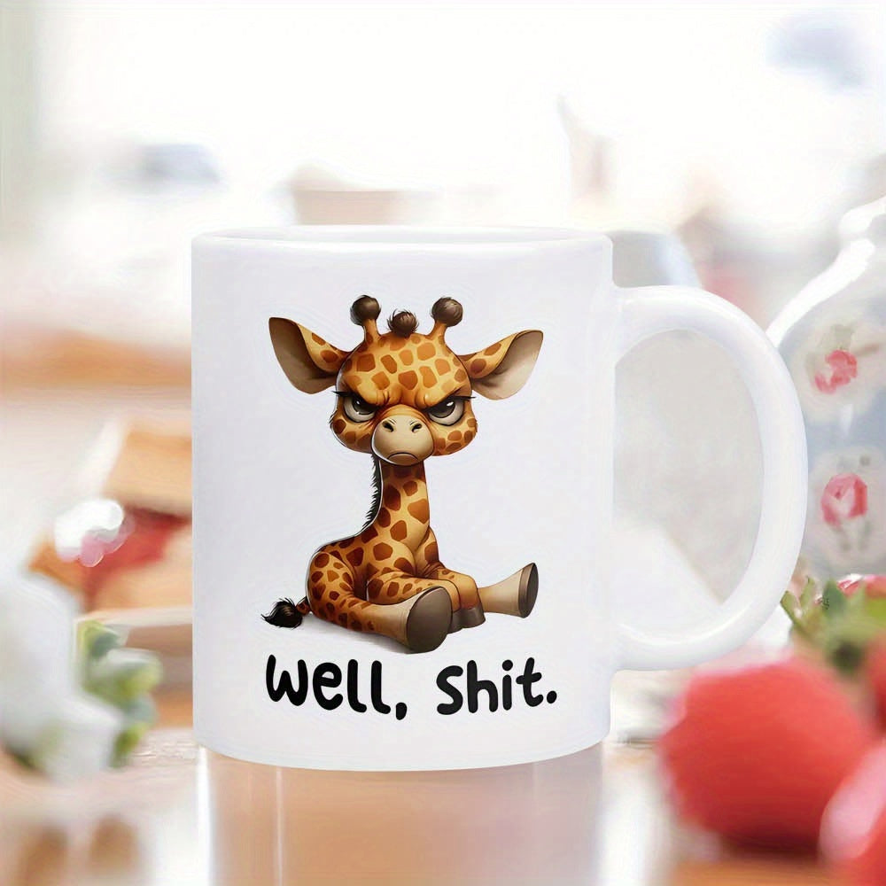 Tailorly White Ceramic 11 oz Mug - Well Shit Adorable Grumpy Small Spotted Baby Animal Sitting In A Frustrated Pose Giraffe