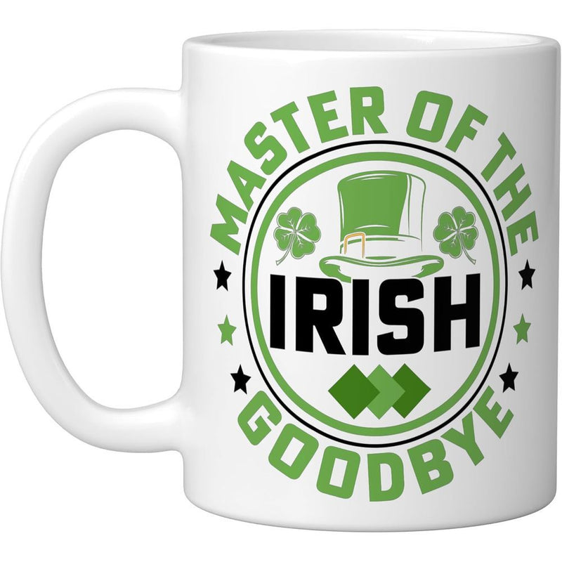 Tailorly White Ceramic 11 oz Mug - Master Of The Irish Goodbye Classic Green Leprechaun Hat With Lucky Shamrocks And Festive Decorative Stars Hat