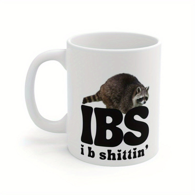 Tailorly White Ceramic 11 oz Mug - Ibs I B Shittin Chubby Wild Raccoon Sitting Above Bold Retro Style Graphic Text Raccoon