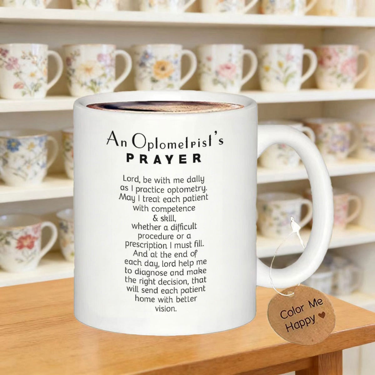 Tailorly White Ceramic 11 oz Mug - An Optometrists Prayer Professional Poem Featured On Clean Surrounded By Shelves Mug