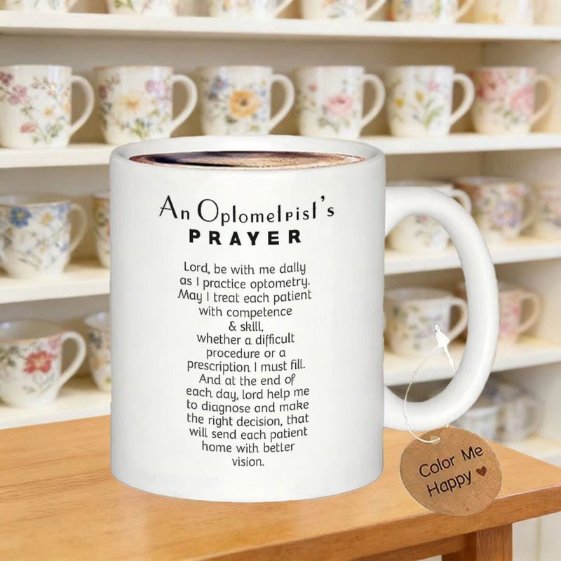 Tailorly White Ceramic 11 oz Mug - An Optometrists Prayer Professional Poem Featured On Clean Surrounded By Shelves Mug