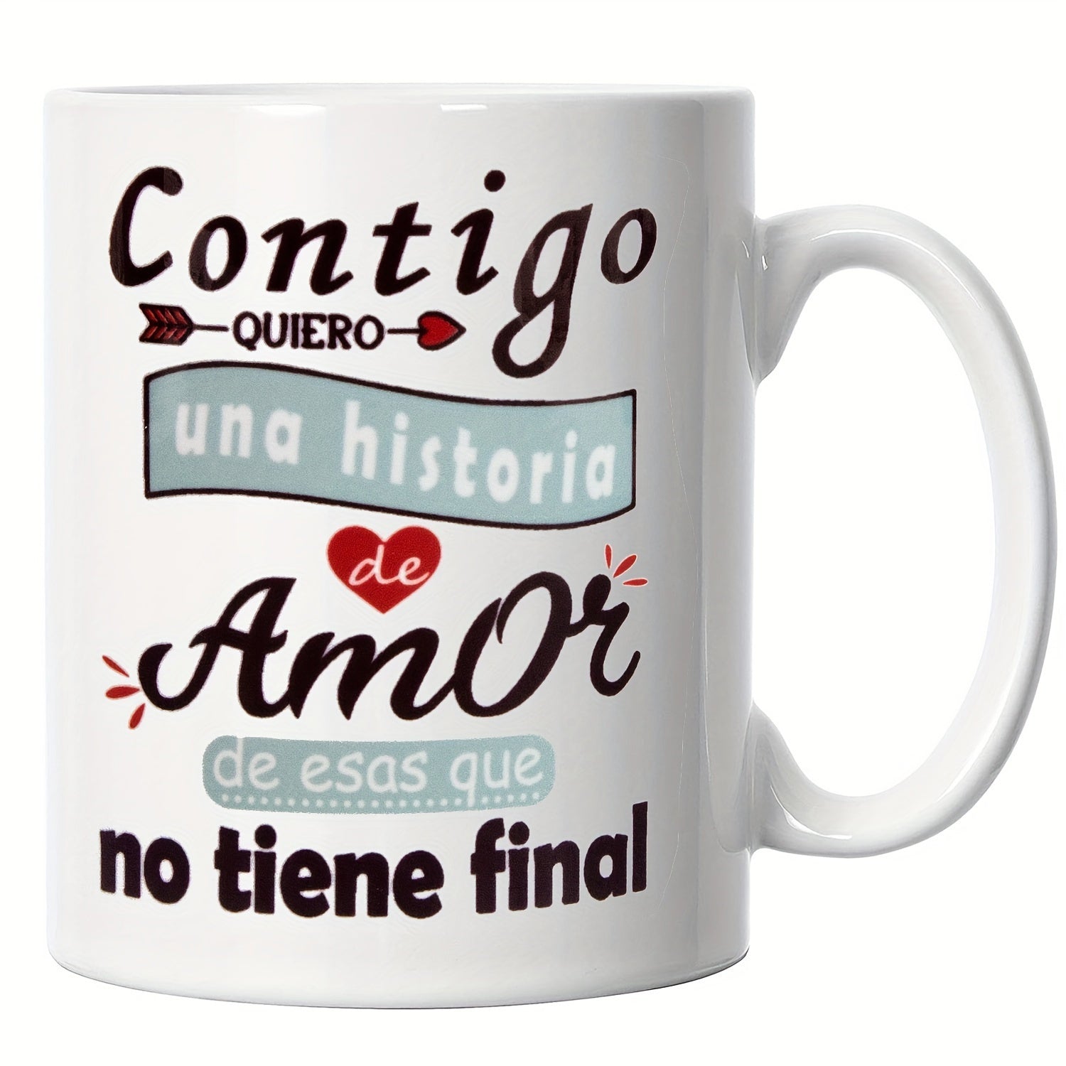 Tailorly White Ceramic 11 oz Mug - Romantic Typography With Heart And Banners In Elegant Script Style Sign