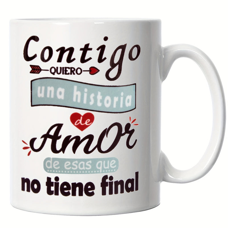 Tailorly White Ceramic 11 oz Mug - Romantic Typography With Heart And Banners In Elegant Script Style Sign